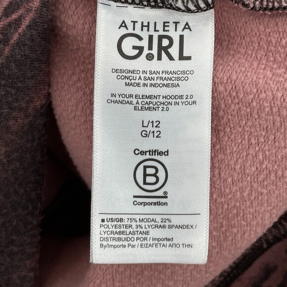 ATHLETA GIRL In Your Element 2.0 Pink Maroon Tie Dye Hoodie Sweater Size L (12) - Picture 5 of 5